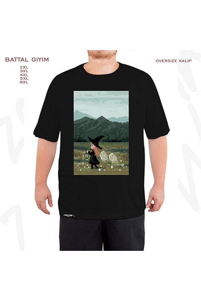 ZOKAWEAR Μαύρο μπλουζάκι Oversize Witch And Her Friends Printed Battal (Bol) Mold