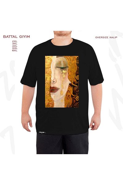 ZOKAWEAR Oversize Gustav Klimt Freya's Printed Battal (Bol) Mold Μαύρο T-Shirt