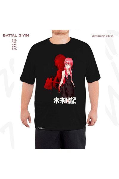 ZOKAWEAR Υπερμεγέθη Mirai Nikki Printed Battal (Bol) Mold Μαύρο T-Shirt