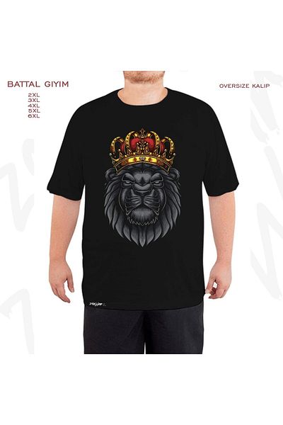 ZOKAWEAR Tricou negru supradimensionat Regele Leu cu 3 imprimeuri