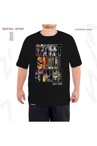 ZOKAWEAR Guns N' Roses Printed Oversize Μαύρο T-Shirt - Battal Fit