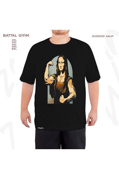 ZOKAWEAR Υπερμεγέθη αθλητικό γυμναστήριο mona lisa Μαύρο μπλουζάκι με στάμπα Battal (Bol)