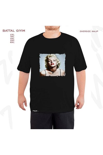 ZOKAWEAR Μαύρο μπλουζάκι μεγάλου μεγέθους Marilyn Monroe 3 με στάμπα μεγάλου μεγέθους (Bol)
