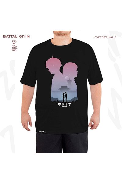 ZOKAWEAR Μαύρο μπλουζάκι υπερμεγέθη Miyamura Hori Horimiya με στάμπα μεγάλου μεγέθους
