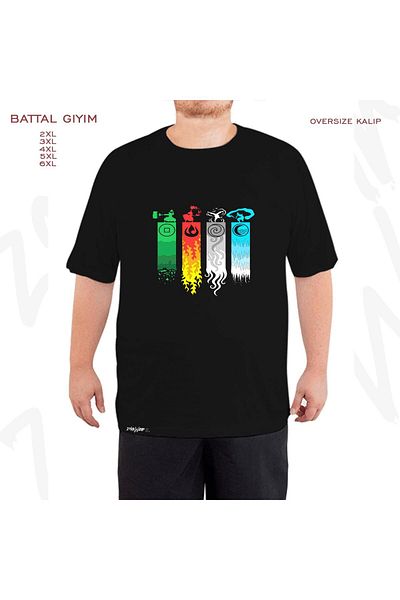 ZOKAWEAR Oversize Elemental Bending Avatar Printed Battal (Bol) Mold Μαύρο T-Shirt