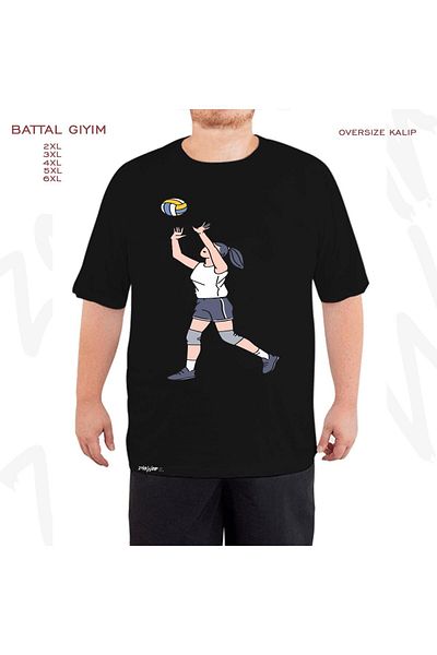 ZOKAWEAR Μαύρο μπλουζάκι Oversize Volleyball v6 με στάμπα μεγάλου μεγέθους (Bol)