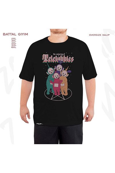 ZOKAWEAR Oversize Satanic Teletubbies Printed Battal (Bol) Mold Μαύρο T-Shirt