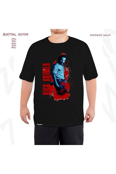 ZOKAWEAR Μαύρο μπλουζάκι μεγάλου μεγέθους Rick Grimes The Walking Dead με στάμπα μεγάλου μεγέθους
