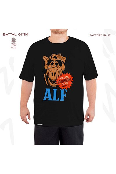ZOKAWEAR Υπερμεγέθη ALF ρετρό τηλεοπτική σειρά 80s Printed Battal (Bol) Mold Μαύρο T-shirt