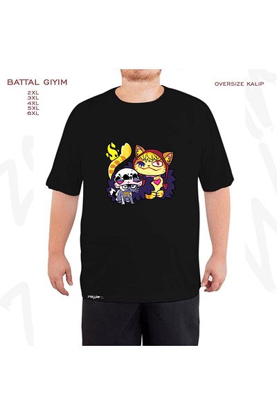 ZOKAWEAR One Piece Law and Cora San Cats Printed - Μαύρο T-Shirt με μεγάλη εφαρμογή