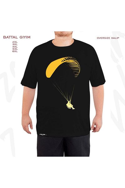 ZOKAWEAR Μαύρο μπλουζάκι Oversize Paragliding Paragliding με στάμπα μεγάλου μεγέθους
