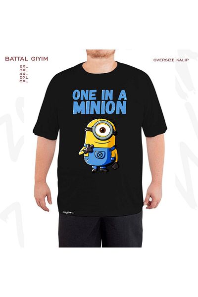 ZOKAWEAR Μαύρο μπλουζάκι Oversize Minions Carl One In A Minion με στάμπα μεγάλου μεγέθους (πολύ)
