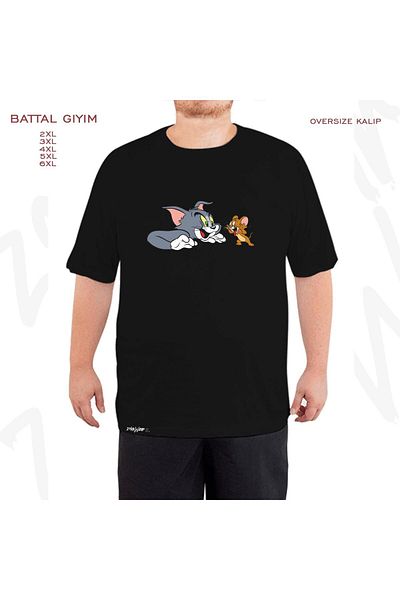 ZOKAWEAR Tricou oversize Tom și Jerry cu imprimeu în dungi Battal (Bol) Mold negru