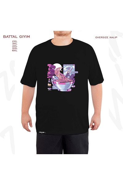 ZOKAWEAR Oversize Web Ramen Printed Battal (Bol) Mold Μαύρο T-Shirt