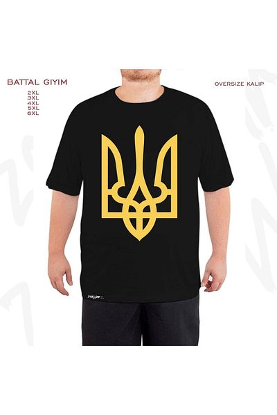 ZOKAWEAR Υπερμεγέθη Zelensky Yellow Trident Printed Oversize (Bol) Μαύρο T-Shirt