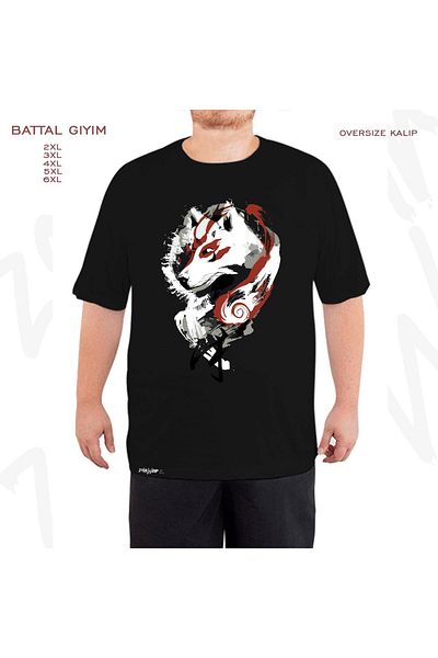 ZOKAWEAR Oversize Wolf I Printed Battal (Bol) Mold Μαύρο T-Shirt