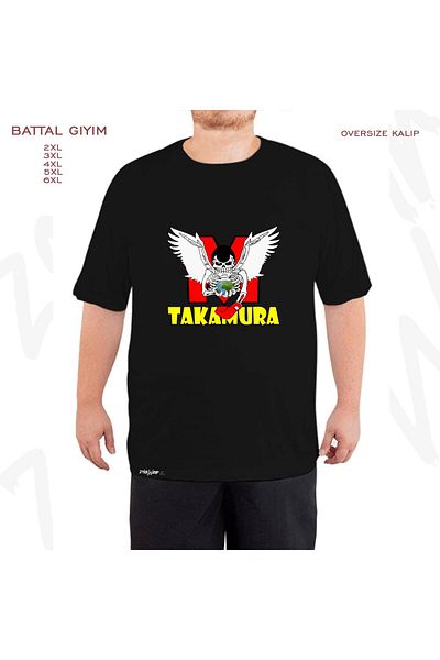 ZOKAWEAR Oversize Hajime No Ippo Takamura Printed Battal (Bol) Mold Μαύρο T-Shirt