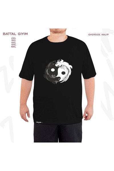 ZOKAWEAR Υπερμεγέθη Koi Fishes Making Yin Yang Printed Battal (Bol) Mold Μαύρο T-Shirt