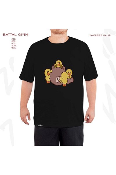 ZOKAWEAR Oversize Line Brown Friends2 Μαύρο μπλουζάκι με στάμπα μεγάλου μεγέθους