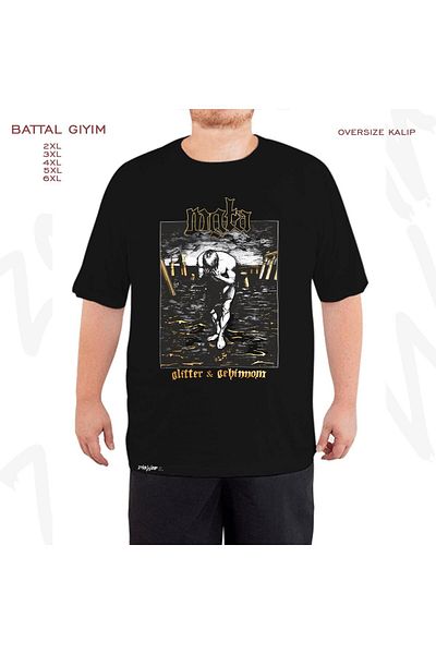 ZOKAWEAR Oversize Gg Mgla Printed Battal (Bol) Mold Μαύρο T-Shirt