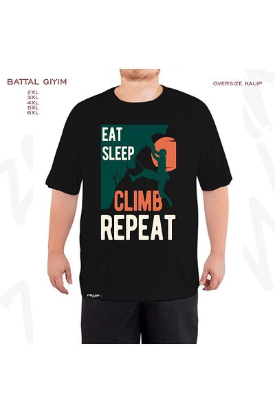 ZOKAWEAR Oversize Eat Sleep Rock Climbing Printed Battal (Bol) Mold Μαύρο T-Shirt