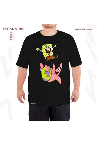 ZOKAWEAR Μαύρο μπλουζάκι μεγάλου μεγέθους SpongeBob 2 με στάμπα μεγάλου μεγέθους (Bol)