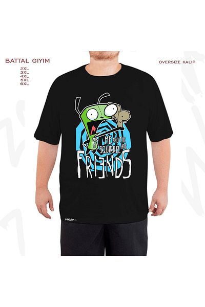 ZOKAWEAR Oversize Invader Zim Gir Me Printed Battal (Bol) Mold Μαύρο T-Shirt