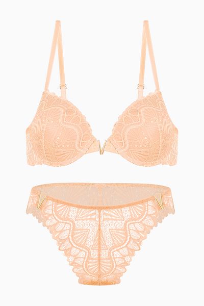 Wonna Σετ σουτιέν και εσώρουχα Anna Gold Lace Push Up - 2568 - Πορτοκαλί