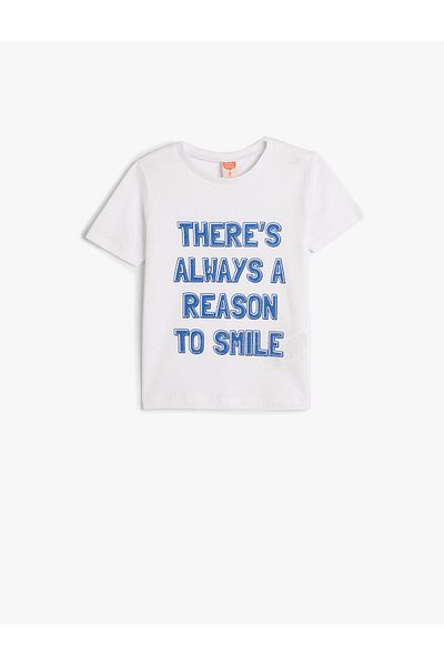 Koton T-Shirt Short Sleeve Crew Neck Summer Themed Print Detailed Cotton