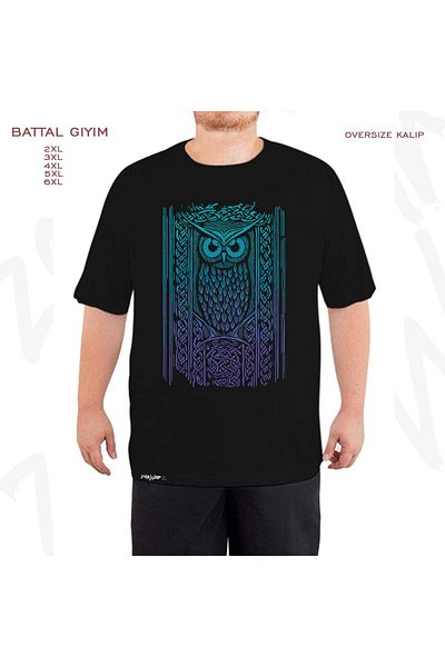 ZOKAWEAR Oversize Celtic Owl Printed Battal (Bol) Mold Μαύρο T-Shirt