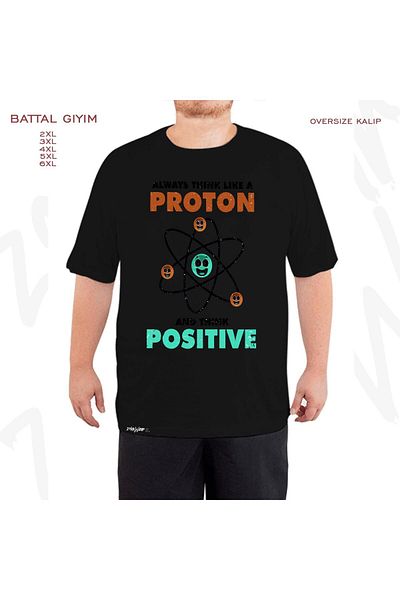 ZOKAWEAR Μαύρο μπλουζάκι Oversize Physics Atom Proton Positive Printed Outsize (Bol) Mold