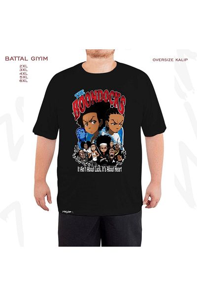 ZOKAWEAR Oversize The Boondocks Sitcom Printed Battal (Bol) Mold Μαύρο T-Shirt