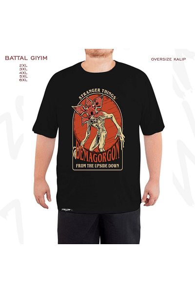 ZOKAWEAR Oversize Stranger Things Demagorgon Printed Battal (Bol) Mold Μαύρο T-Shirt