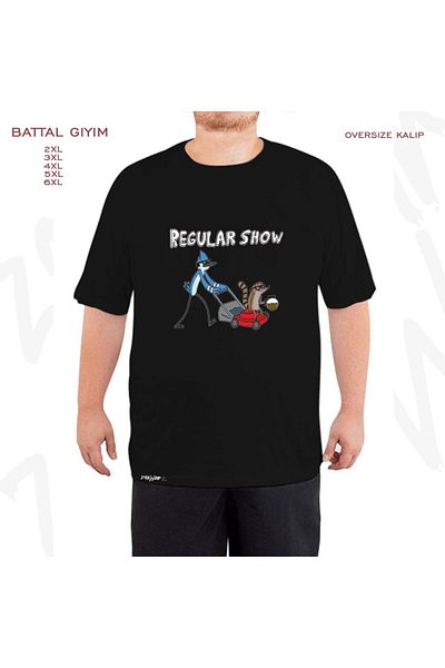 ZOKAWEAR Oversize Regular Show Printed Battal (Bol) Mold Μαύρο T-Shirt