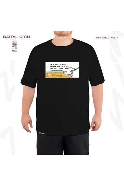 ZOKAWEAR Голяма черна тениска с щампа „Котки в супа“