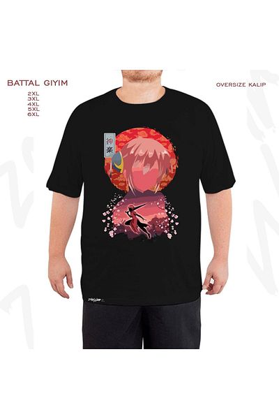ZOKAWEAR Oversize Gintama Printed Battal (Bol) Mold Μαύρο T-Shirt