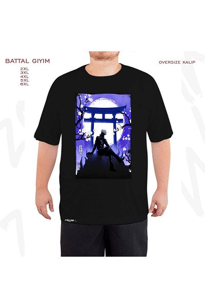 ZOKAWEAR Υπερμεγέθη Gojo Temple Printed Battal (Bol) Μαύρο T-Shirt