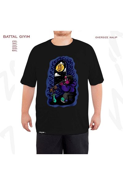 ZOKAWEAR Oversize Bitcoin 3 Printed Battal (Bol) Mold Μαύρο T-Shirt