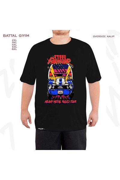 ZOKAWEAR Μαύρο μπλουζάκι Oversize Tour Steel Panther T με στάμπα μεγάλου μεγέθους (Bol)