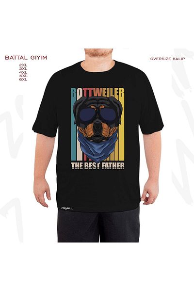 ZOKAWEAR Oversize Rottweiler The Best Father Printed Battal (Bol) Mold Μαύρο T-Shirt