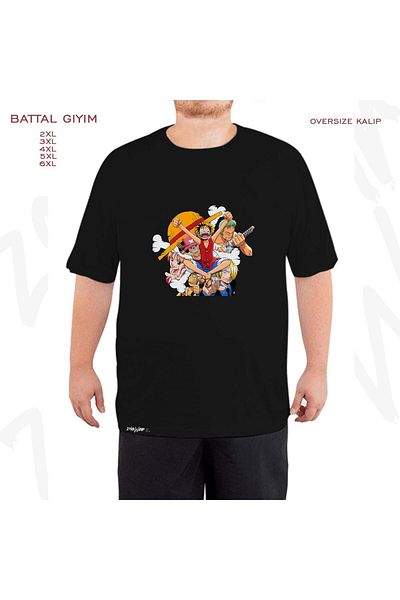 ZOKAWEAR Oversize One Piece Ψάθινο καπέλο Pirates Printed Battal (Μαύρο μπλουζάκι με καλούπι