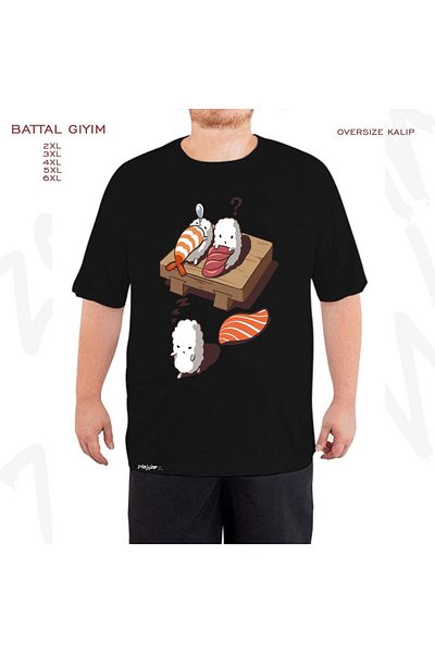 ZOKAWEAR Μαύρο μπλουζάκι Nigiri Sushi με στάμπα μεγάλου μεγέθους