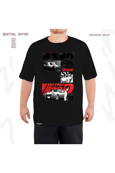 ZOKAWEAR Oversize Initial D Truend Printed Battal (Bol) Mold Μαύρο T-Shirt