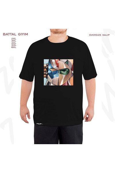 ZOKAWEAR Oversize Grendizer In Space Planet Printed Battal (Bol) Mold Μαύρο T-Shirt