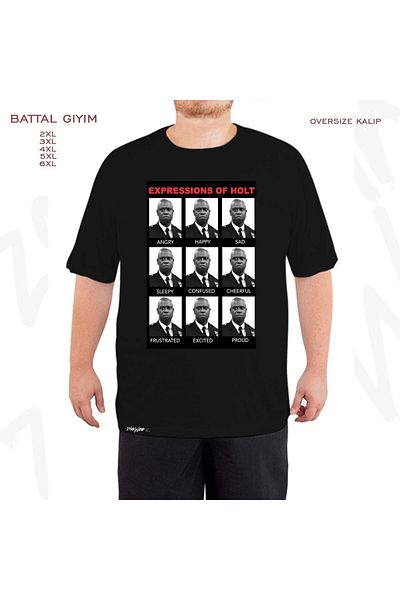 ZOKAWEAR Oversize Expressions Of Captain Holt Printed Battal (Bol) Mold Μαύρο T-Shirt