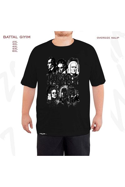ZOKAWEAR Μαύρο μπλουζάκι με στάμπα μεγάλου μεγέθους - Θέμα μουσικής 'I Listen To Dead People'