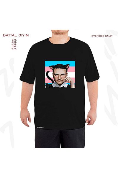 ZOKAWEAR Oversize Ben Shapiro Catboy Maid Printed Oversize (Bol) Fit Black T-Shirt