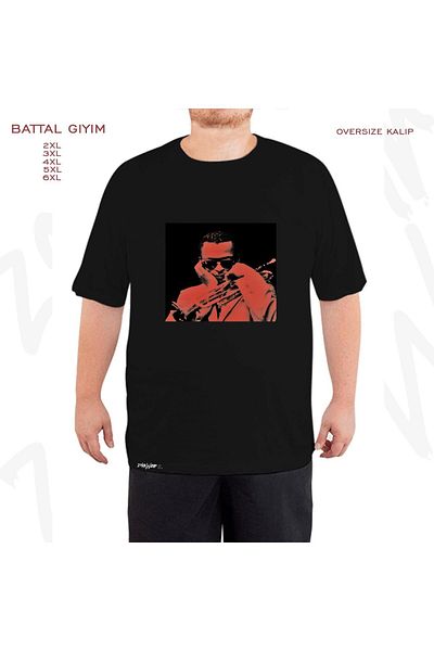 ZOKAWEAR Μαύρο μπλουζάκι Oversize Miles Davis (μουσικός) με στάμπα μεγάλου μεγέθους