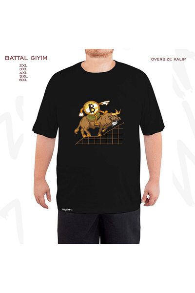 ZOKAWEAR Μαύρο μπλουζάκι Oversize Bull Bitcoin Printed Battal (Bol) Mold