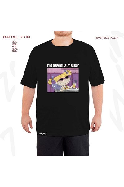 ZOKAWEAR Rugrats Angelica - I'm Obviously Busy Printed Black Oversize T-shirt